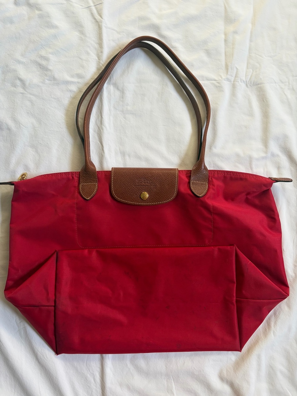 Longchamp Red Large Le Pliage Nylon Shoulder Tote - Picture 2 of 16
